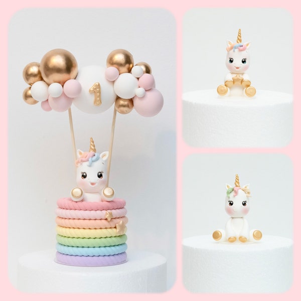 Unicorn Cake Topper, 3 inch, Made of Lightweight air dry clay and Customizable, Perfect For Birthday, Baby Shower