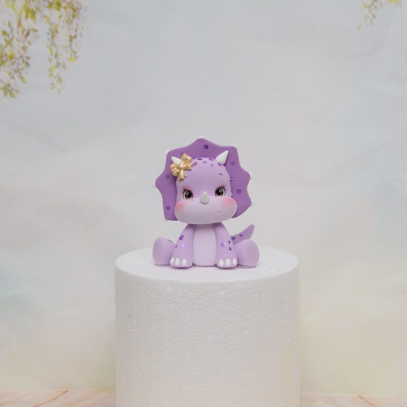 Baby Girl Dinosaur Cake Topper Made of Lightweight Air Dry Clay: Triceratops, T-rex, Brontosaurus, Stegosaurus, For Birthday Cake image 6