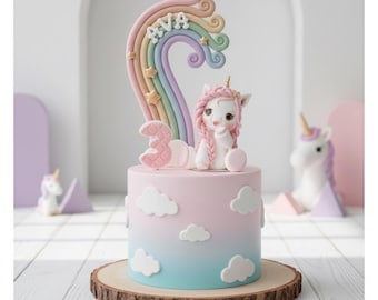 Adorno para tarta de unicornio: arcilla de secado al aire personalizable, ideal para baby shower.