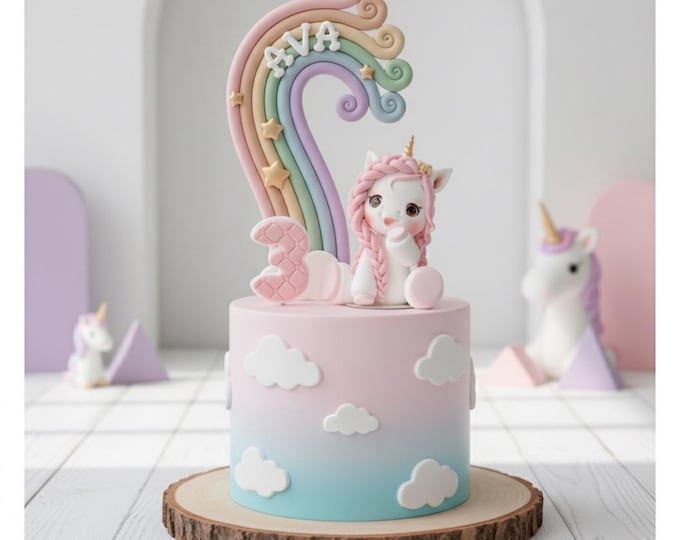 Unicorn Cake Topper: Customizable Air Dry Clay, Birthday Baby Shower