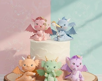 Baby Dragon Cake Topper Made of Lightweight Air Dry Clay, For Birthday Cake
