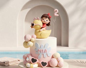 Two the pool Cake Topper Made of Lightweight Clay, For Birthday Cake