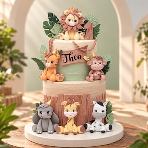 Safari Animal Cake Topper, Foam Clay Jungle Animals for Birthday Cake