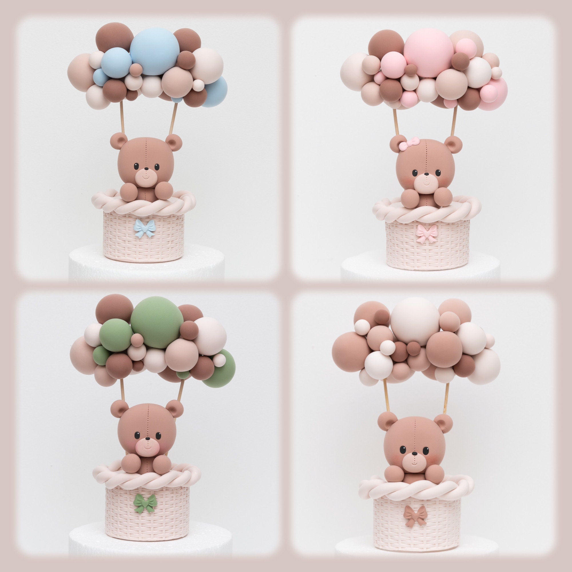 Cute Fondant 3 Teddy Bears Cake Topper Set, Clouds and Little Hot Air  Balloons, Block Letters BABY, 3D Edible Cake Decoration, Personalized 