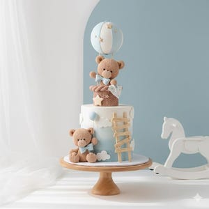 Bear with Hot Air Balloons Cake Topper, 11” tall, Made of Lightweight Air Dry Clay, perfect for Baby Shower, Birthday Cake
