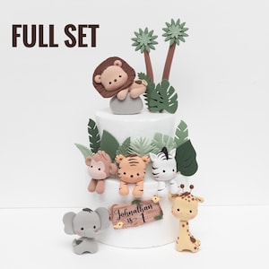 Safari Animal Cake Topper Made of Lightweight Air Dry Clay: Lion, Tiger, Elephant, Monkey, Giraffe, Zebra, Hippo| For Birthday Cake