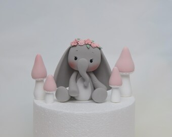 Elephant Cake Topper, Lightweight Clay, mushroom cake topper for baby shower, birthday cake
