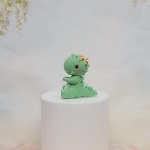 Baby Girl Dinosaur Cake Topper Made of Lightweight Air Dry Clay: Triceratops, T-rex, Brontosaurus, Stegosaurus, For Birthday Cake Green T-rex