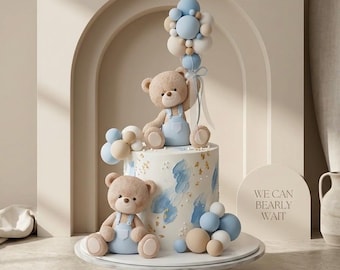 Bear Holding Balloons Cake Topper, Made of Lightweight Foam Clay, Perfect For Baby Shower, Gender Reveal