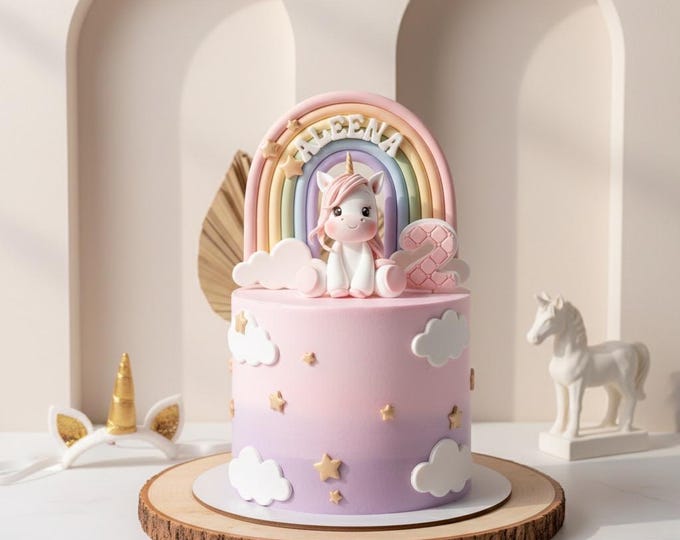 Handmade Unicorn Cake Topper: Rainbow Birthday Party Decor