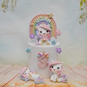 Unicorn and rainbow Cake Topper, Made of Lightweight air dry clay and Customizable, Perfect For Birthday, Baby Shower