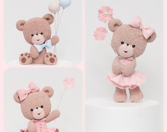 Cute Bear cake topper made of Light-weight Air dry clay. Perfect for baby shower, birthday cake