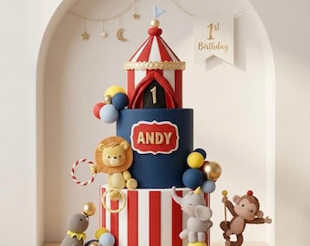 Adorno para pastel de circo, hecho de arcilla de espuma, león, elefante, mono, foca, decoración para pastel, decoración de carnaval
