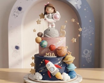 Astronaut Cake Topper, Rocket Cake Topper, Planets Cake Decoration Made of Lightweight Foam Clay