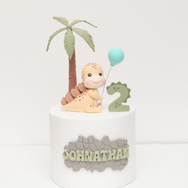 Baby Dinosaur Cake Topper: Stegosaurus, Made of Lightweight Air Dry Clay, For Birthday Cake