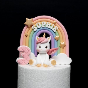 Unicorn and rainbow Cake Topper, Made of Lightweight air dry clay and Customizable, Perfect For Birthday, Baby Shower