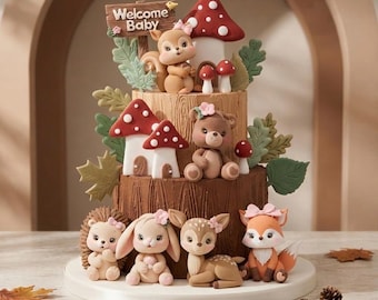 Woodland Animal Cake Topper Made of Lightweight FOAM Clay: Bear, Deer, Bunny, Hedgehog, Raccoon, Owl, Fox