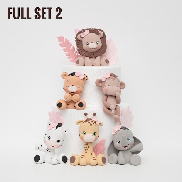 Cute Safari Animal Cake Topper Made of Lightweight Air Dry Clay: Lion, Tiger, Elephant, Monkey, Giraffe, Zebra, Hippo| For Birthday Cake