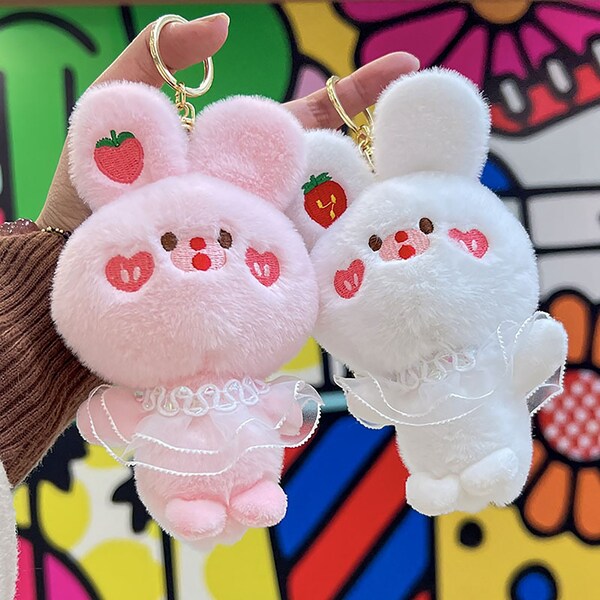 Strawberry Rabbit Keychain - Etsy