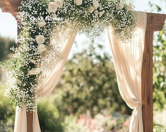 Arch Flowers,Wedding  Flowers,Flower Arch Decor With Drapes in White Baby&#39;s breath Rose,Arch Floral Arrangement,Ceremony Decor,Wedding Decor