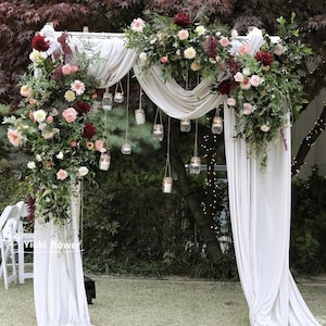Arch Flower, Wedding  Flower, Flower Arch Decor With Drapes In Burgundy Pink, Arch Floral Arrangements, Ceremony Decor, Wedding Decor Custom