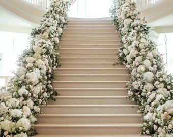 Wedding Flower Runner | Artificial Flower Arrangements for Wedding Decoration |Aisle Flowers | Staircase Flowers| Flower Row White pale pink