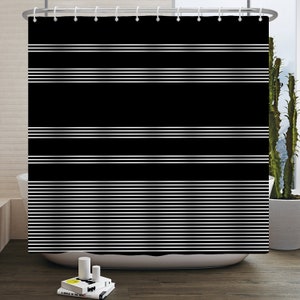 Black and White Striped Waterproof Fabric Shower Curtain