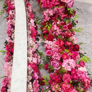 Hot Pink Flower Arrangement | Artificial Flower Runner for Event Backdrop Decoration | Wedding Decor | Table Centerpiece Flower Row Custom