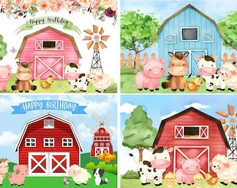 Red Barn Animals Barnyard House Kids Birthday Background,Farm Theme Photography Backdrop,Newborn Baby Shower Photography Props
