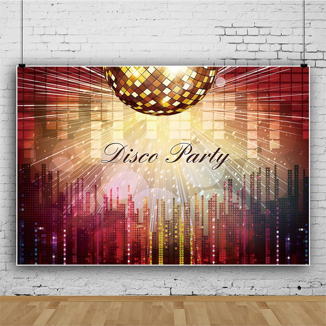 Disco Banner Polyester Fabric Backdrop For Party Decoration Gold Disco Ball  And