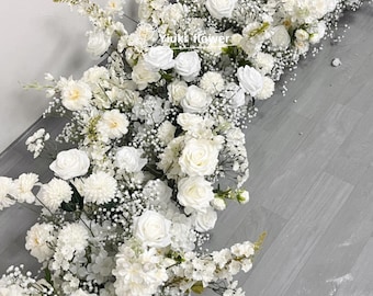 White Rose Baby&#39;s breath Ground Flower Arrangements | Artificial Wedding Aisle Flowers | Event Party Decoration | Floor Floral Customizable