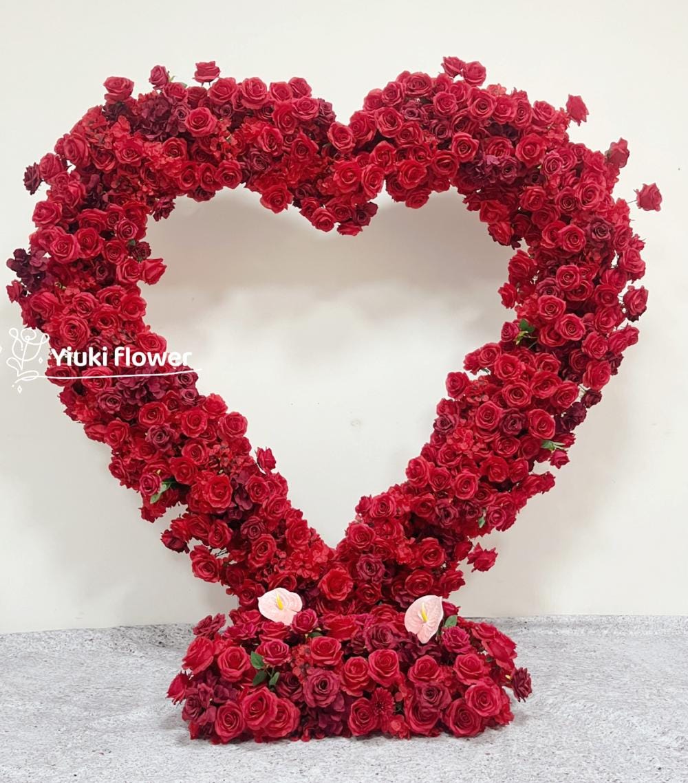Red Burgundy Themed Wedding Backdrop | Heart-shaped Arch Flower | Anniversary Garland Love Decor | Flower Arrangement,Flower Row