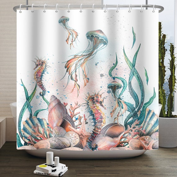Tropical Ocean Shower Curtain for Kids, Blue Ocean Shower Curtain for Sea  Fish Themed Bathroom, Waterproof Fabric Shower Curtain With Hooks 