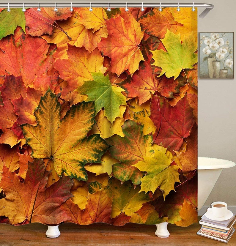 Fall Shower Curtain Autumn Shower Curtain Set With Hooks Etsy