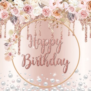 Happy Birthday Backdrop for Girls Women, Rose Gold Glitter Happy Birthday Banner, Sweet Princess Birthday Photography Background