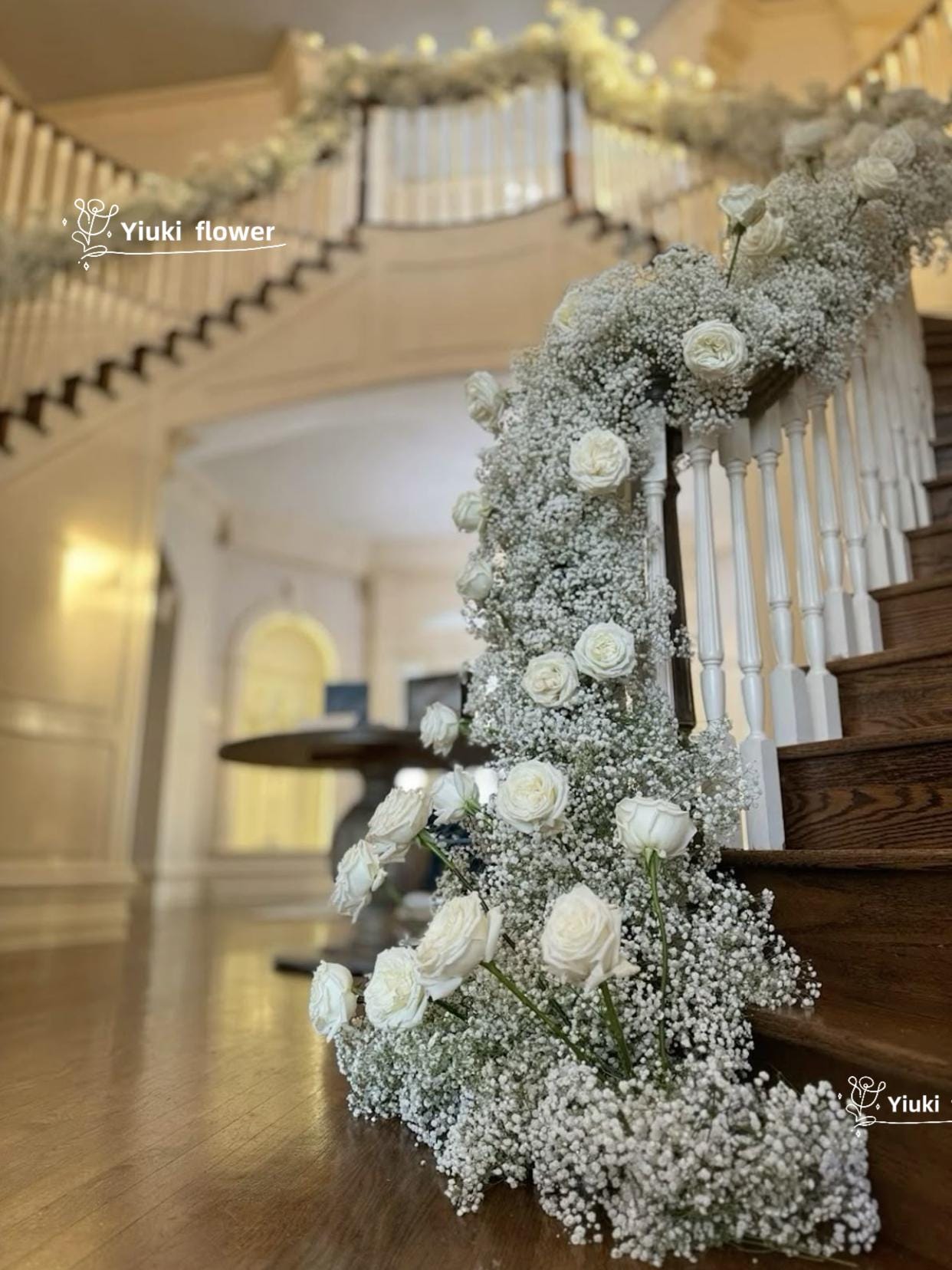 Baby's breath Rose Flower Runner | Artificial Flower Arrangements for Wedding Decoration |Aisle Flowers | Staircase Flowers| Flower Row