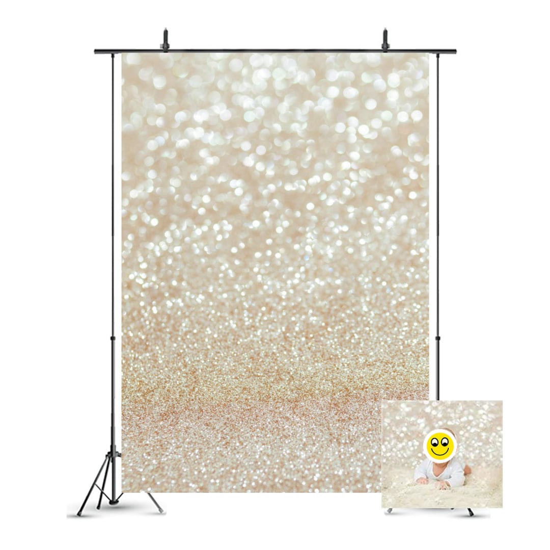 Ivory Gold Bokeh Photography Backdrop, Golden Spots Shining Sparkle