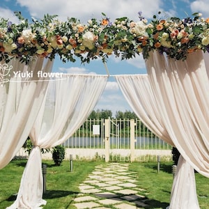Arch Flowers, Wedding  Flowers, Flower Arch Decor With Drapes, Arch Floral Arrangements, Ceremony Decor, Wedding Decor White Burnt Orange
