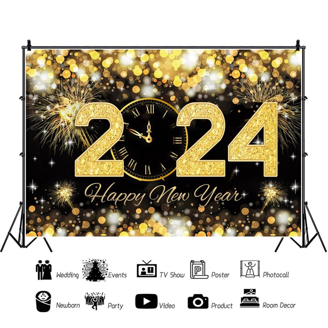 Gold Glittle 2024 Backdrops,happy New Year Backdrop,countdown to 2024