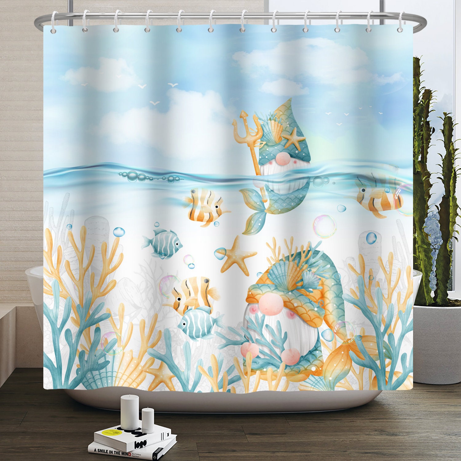 Tropical Ocean Shower Curtain for Kids Blue Ocean Shower - Etsy