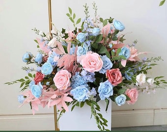 Dusty Pink Blue Rose Wedding Flower, Aisle Flower Decoration,Arch Wall Hangings Floral, Faux Flower Arrangement, Outdoor Decoration