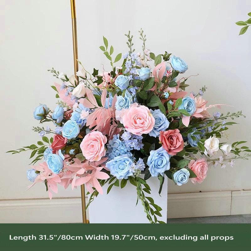 Dusty Pink Blue Rose Wedding Flower, Aisle Flower Decoration,Arch Wall Hangings Floral, Faux Flower Arrangement, Outdoor Decoration