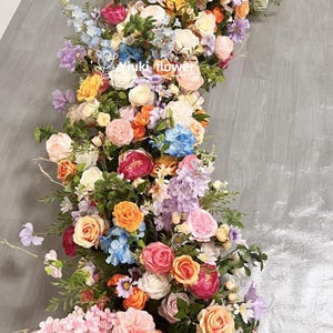 Multicolor Series Flower Arrangement, Wedding Flower Runner, Aisle Flowers, Wedding Reception, Flower Row Custom Champagne Orange Hot pink