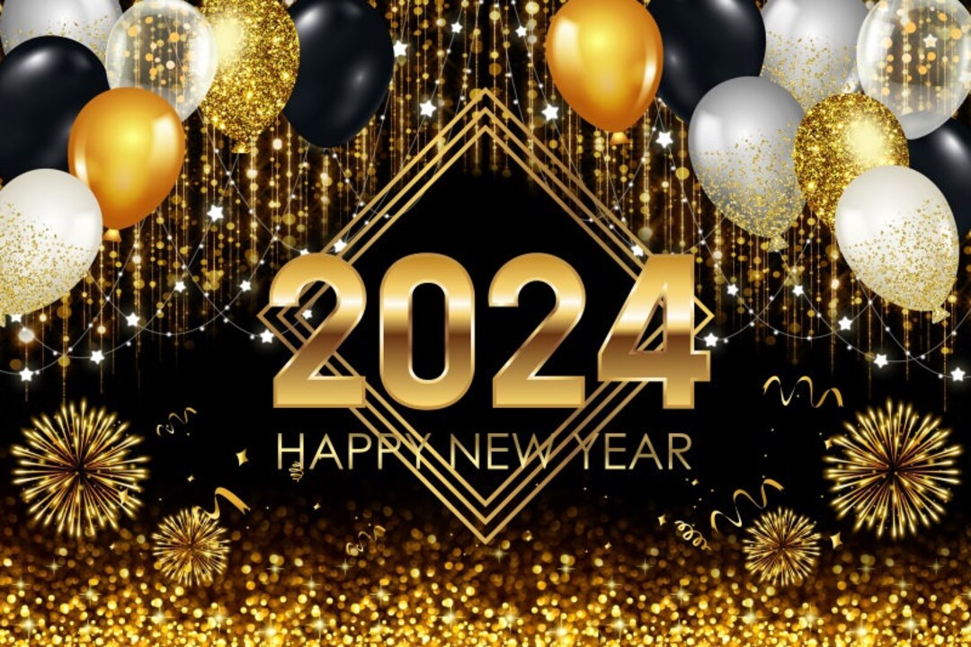 2024 Happy New Year Backdrop,gold Glittle Bokeh Backdrops,happy New