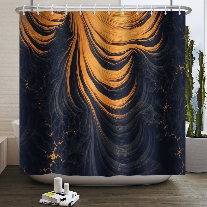 Black Gold Marble Shower Curtaincracked Ink Texture Luxury Etsy