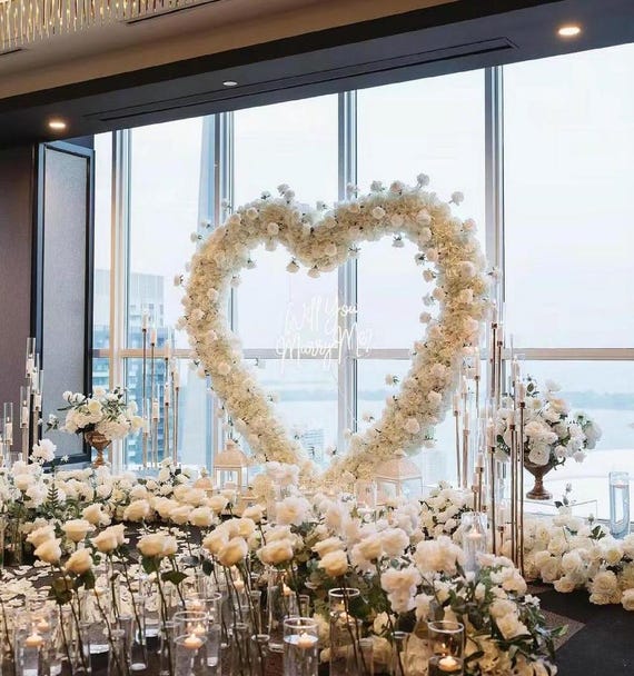 Red Burgundy Themed Wedding Backdrop | Heart-shaped Arch Flower | Anniversary Garland Love Decor | Flower Arrangement,Flower Row