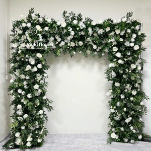 White Rose Willow Arch Flowers | Cloth Roll up Artificial Flower Arrangement | Greenery Wedding Flower Runner | Event Party Backdrop Decor