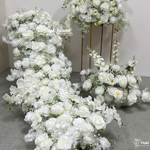 Artificial Flower Runner|Aisle Flowers|Rose Orchid Flower Ball|Long Flower Arrangemen|Table Centerpiece, Gifts White Ivory excluding stand