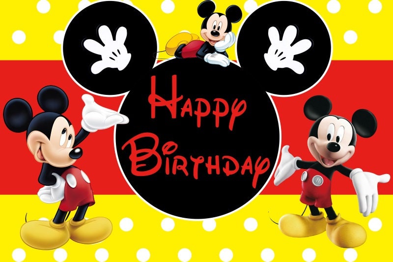 Mickey Mouse Party Supplies Photography BackdropChildren Happy Birthday Party BannerBaby Shower Cake Table Decoration