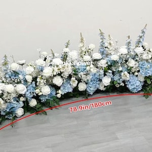 White & Blue Silk Flower Arrangement: Wedding Aisle Decor